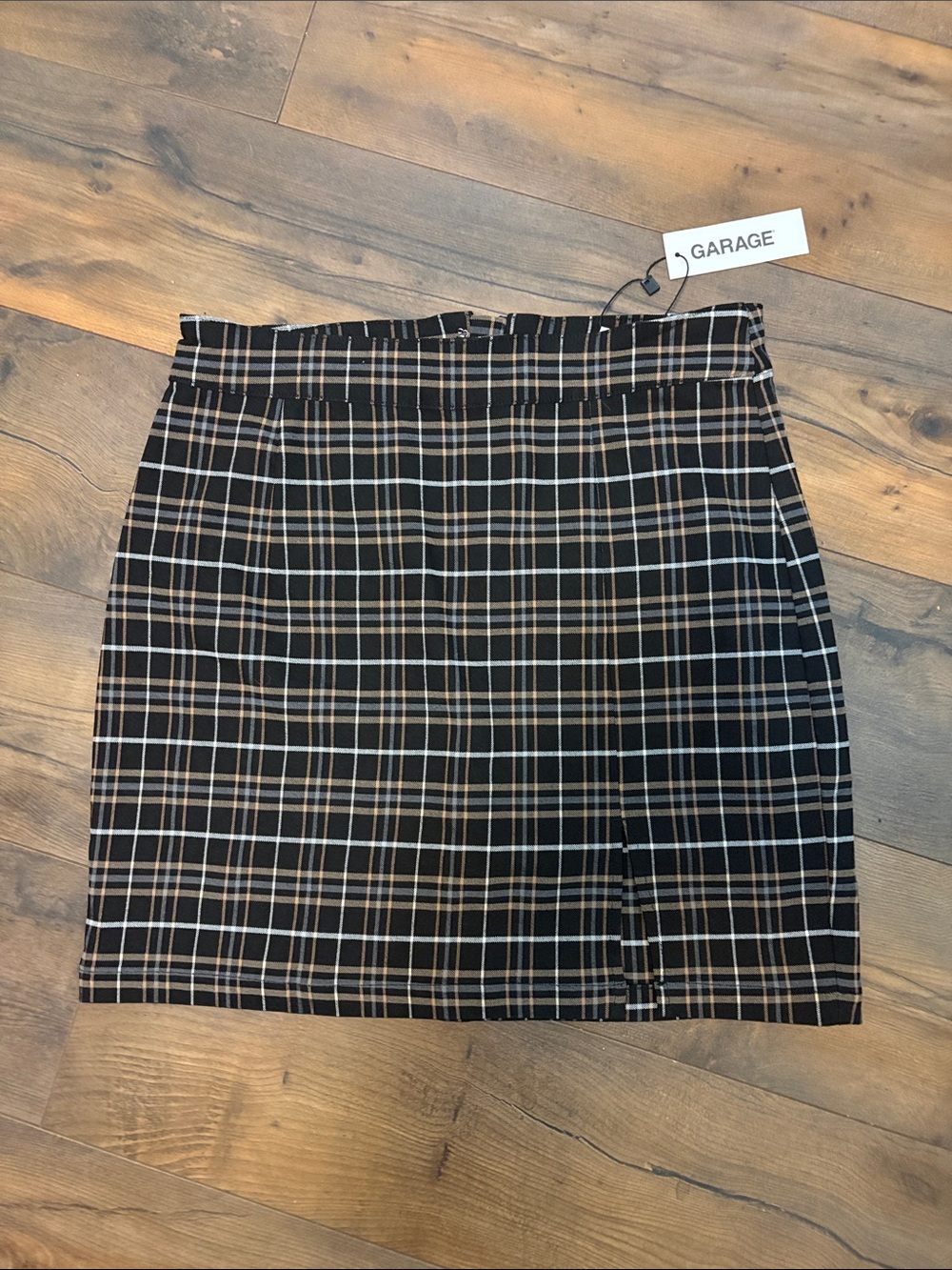 Garage Black Plaid Mini Skirt with Tan & White Accents